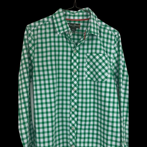 Eddie Bauer Kids XL Green White Gingham Plaid Long Sleeve Button Up Shirt Cotton - Picture 11 of 14